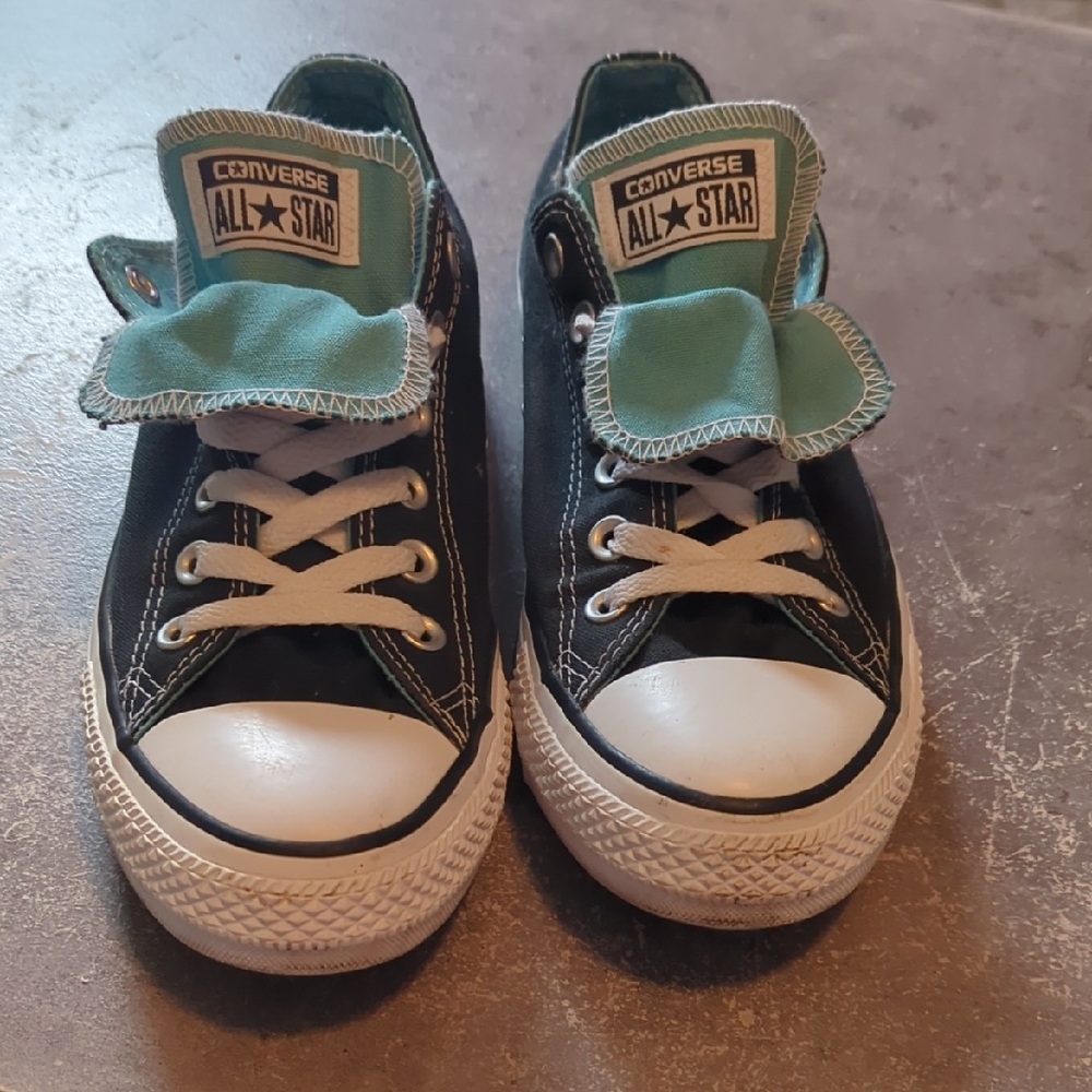 Converse Double Tongue Black and Teal Sneakers